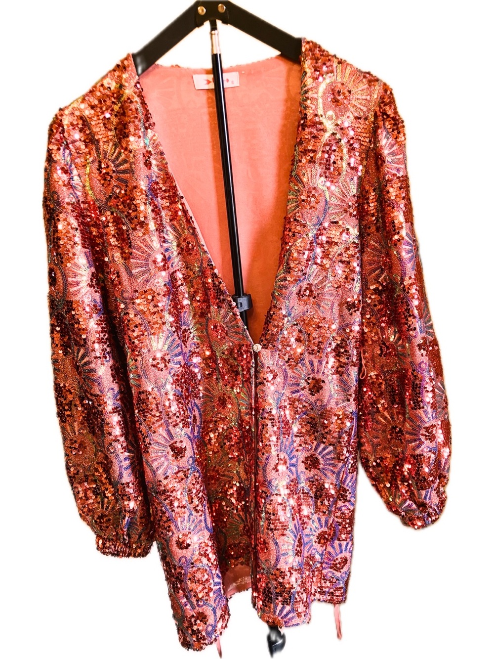 BuddyLove Sequin Wrap Mini Dress Duster Jacket Pink Geometric - Small